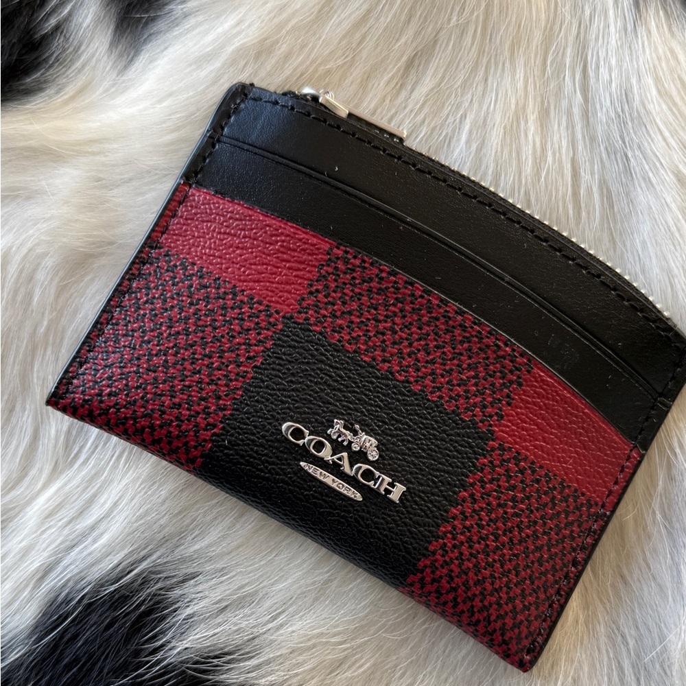 Coach Buffalo Plaid card wallet with zip - BNWT